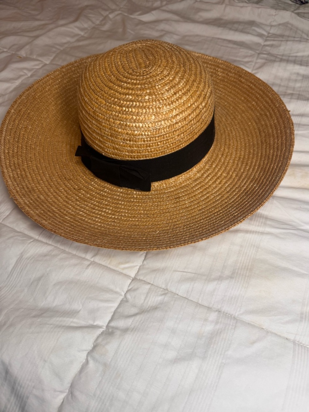 Straw Sun Hat with Black Ribbon - Natural - Picture 4 of 7